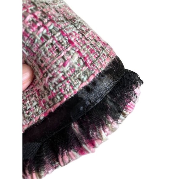 INC Tweed Blazer XL Pink Old Money Preppy Luxury Y2K Lined Fringe Ruffle Career - Picture 3 of 14